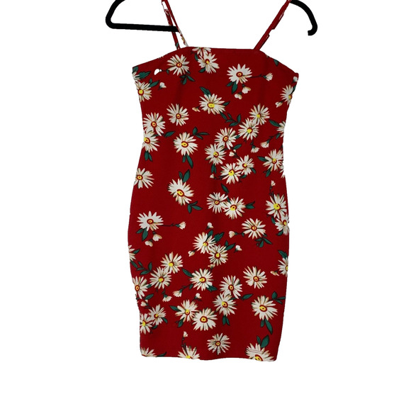 SHEIN Dresses & Skirts - SHEIN Mini Dress Womens Medium Red Floral Spaghetti Straps Bodycon Knee Length